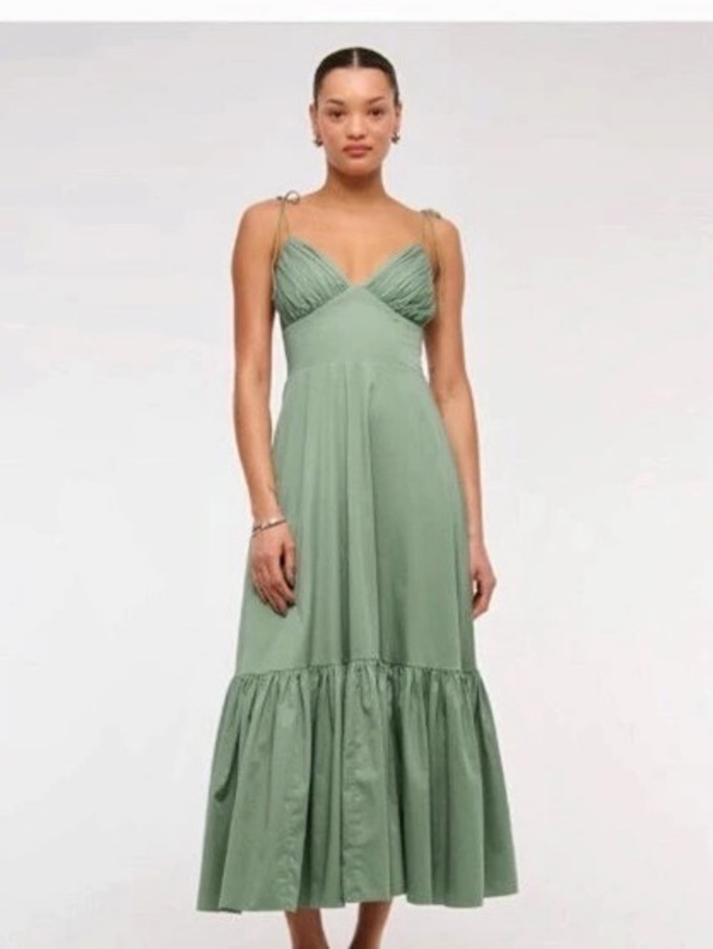 Abercrombie & Fitch Sage Green Ruffled Maxi Dress